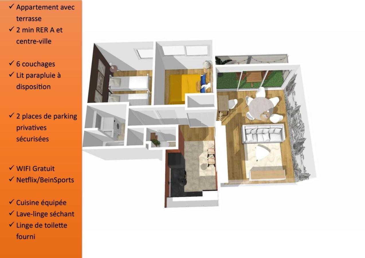 Ferienwohnung L'Evasion, Cergy, Downtown, 6 Pers, 2 Min Rer A, 2 Places De Parking Privatives, Netflix Et Beinsports Exterior foto